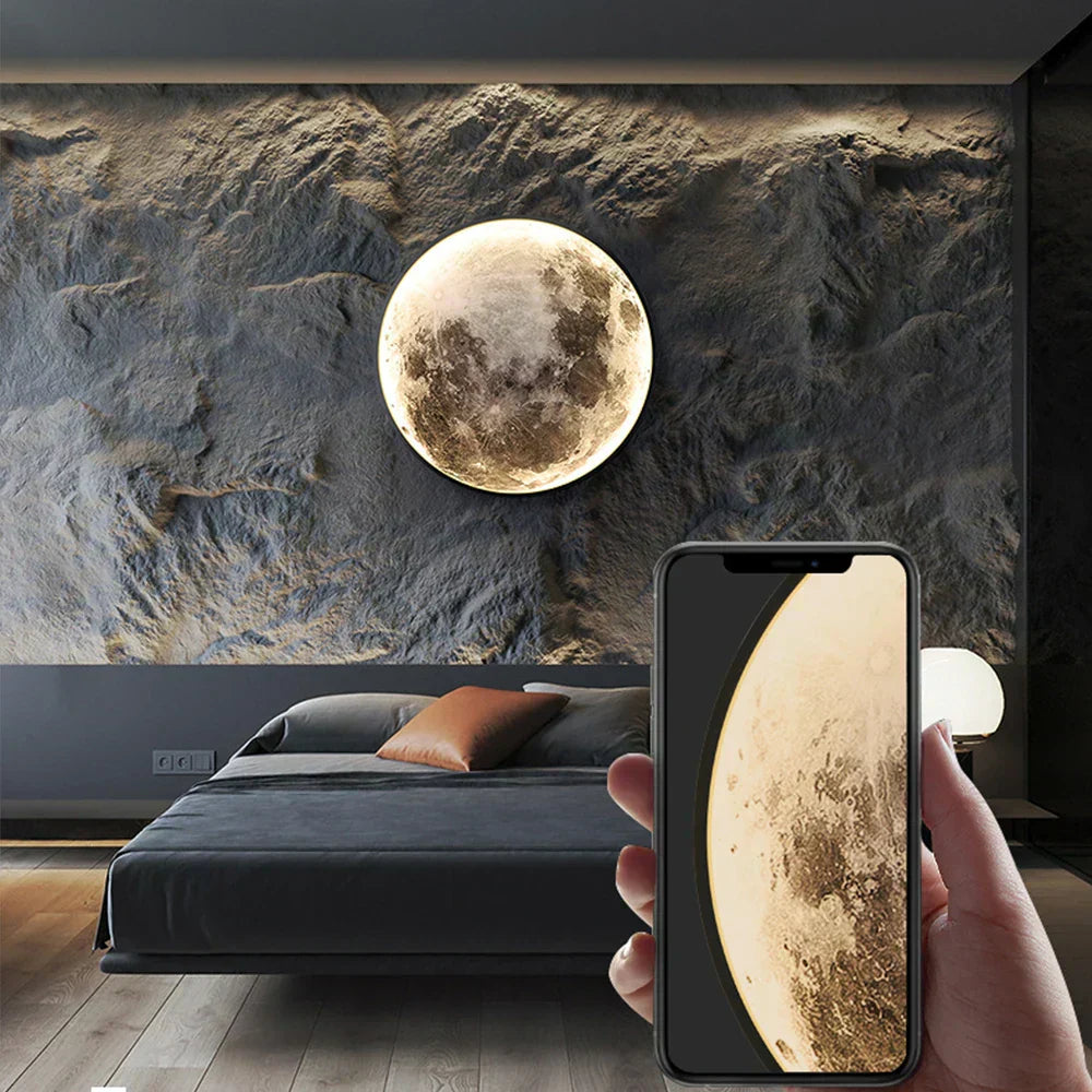 Luz de Pared Fase Lunar con Control Remoto - Iluminación LED Regulable, Diseños de Luna y Tierra