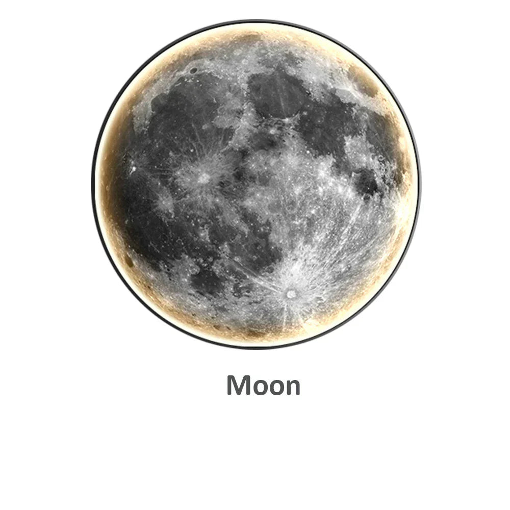 Luz de Pared Fase Lunar con Control Remoto - Iluminación LED Regulable, Diseños de Luna y Tierra