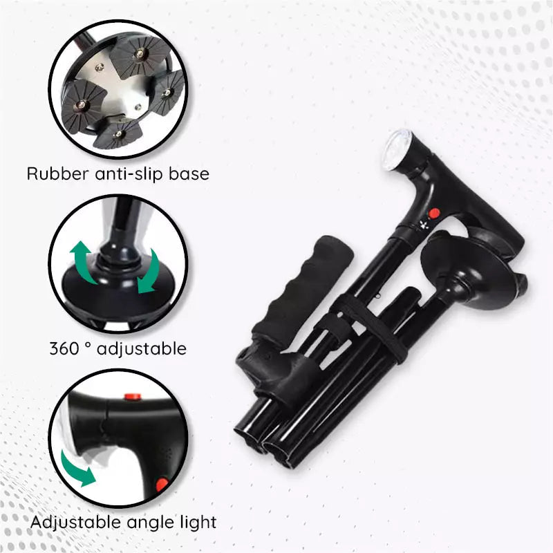 Bengala Dobrável com Luz LED, StrideFlex Ajustável e Leve