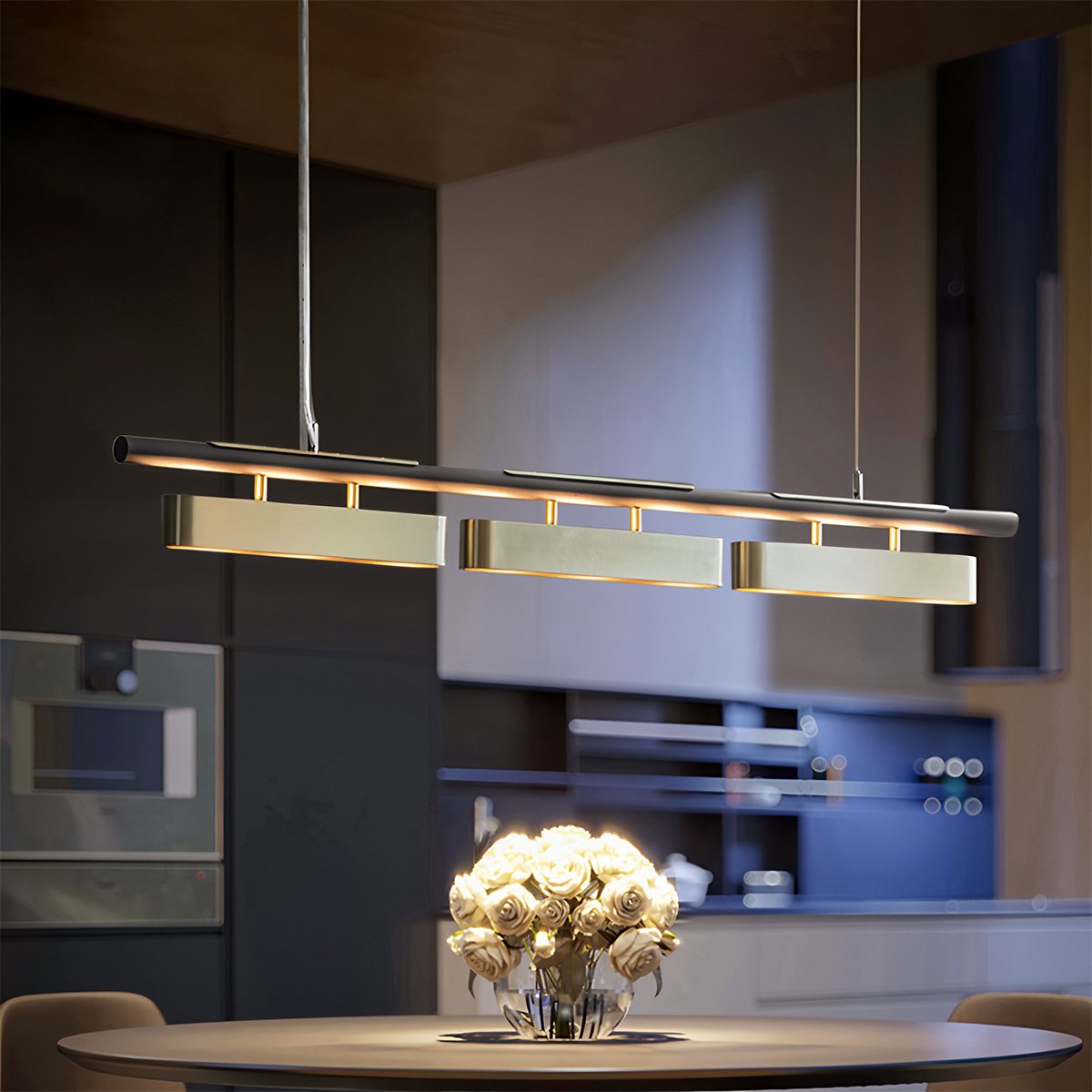 Opal Diffuser HaloBeam Chandelier In Iron And Alloy Finish For Warmth