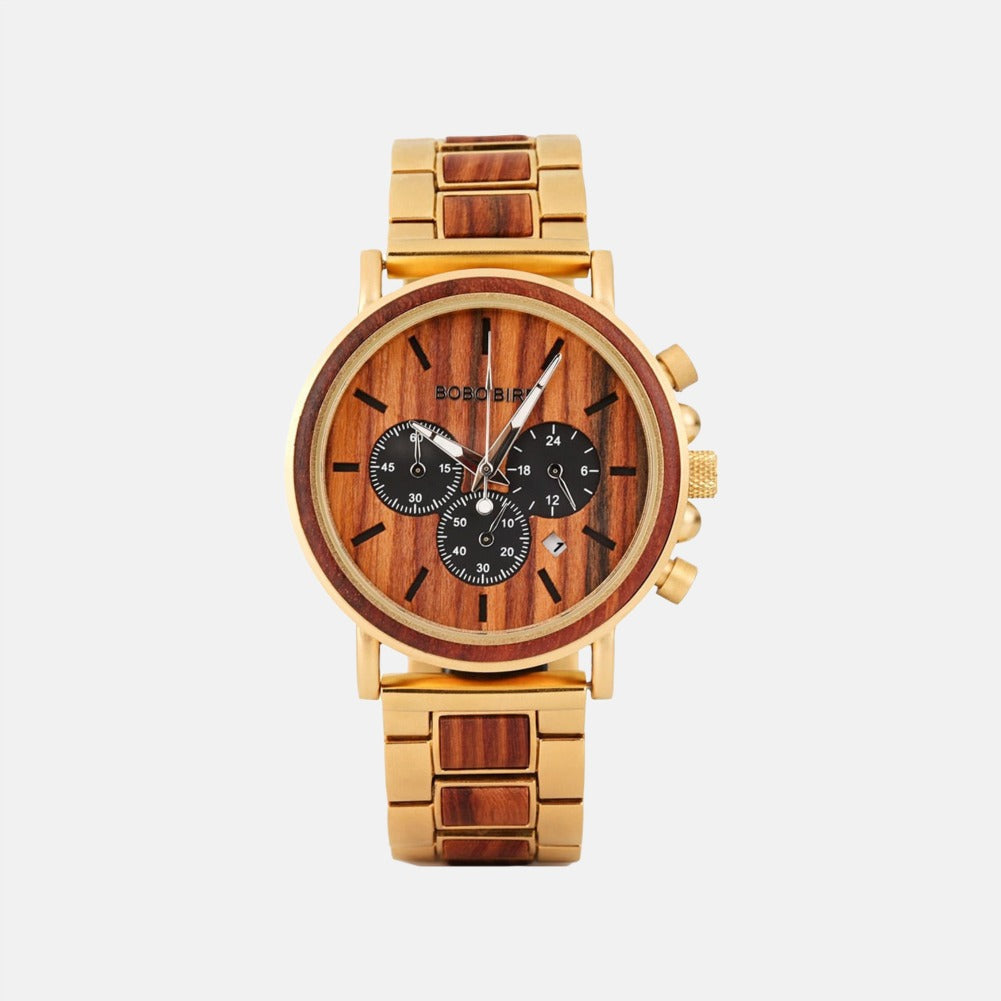 TimberLuxe Holzuhr für Herren mit Gravur, 3 ATM wasserdicht