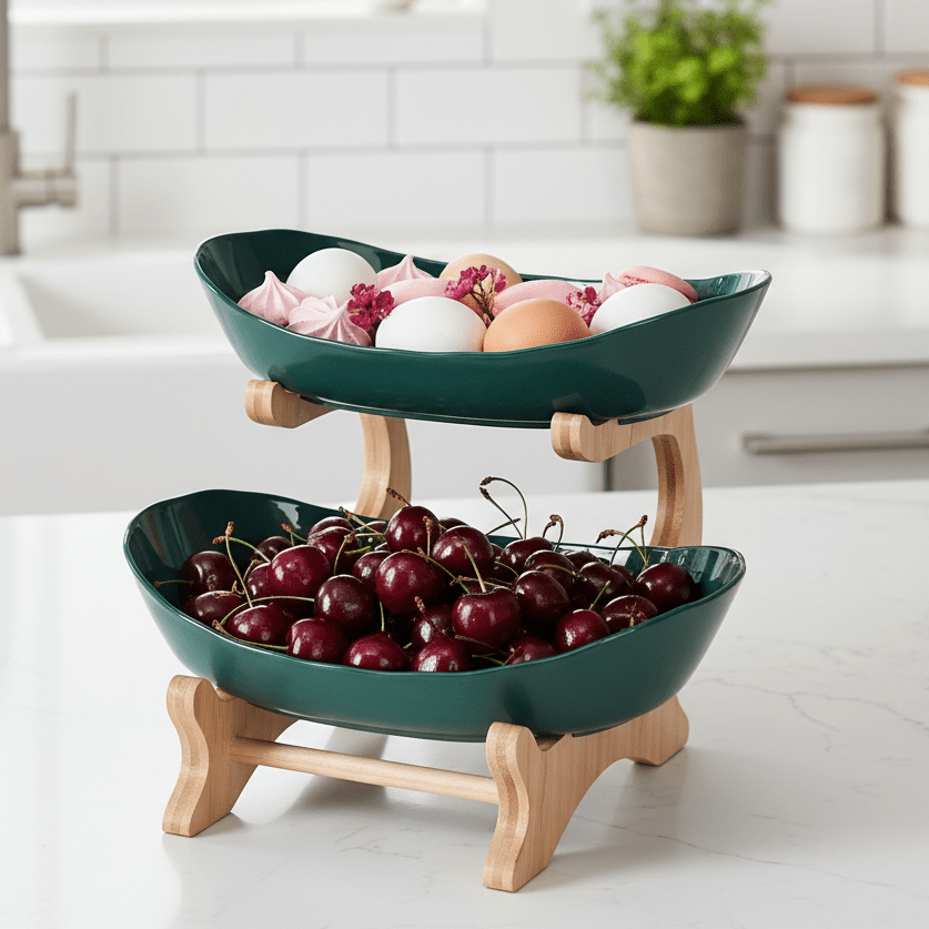 Corbeille à fruits en bois à plusieurs niveaux pour rangement moderne sur plan de travail - Fioriscas
