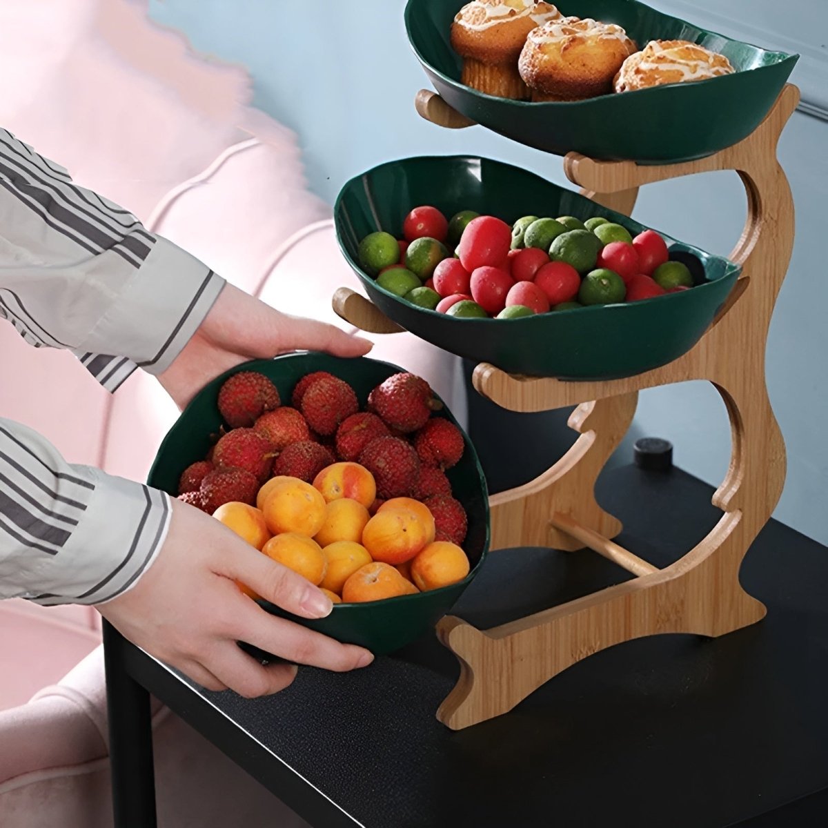 Corbeille à fruits en bois à plusieurs niveaux pour rangement moderne sur plan de travail - Fioriscas