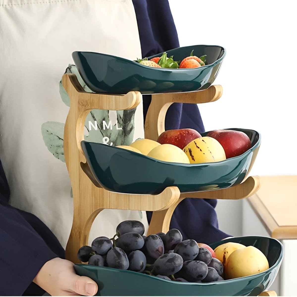 Corbeille à fruits en bois à plusieurs niveaux pour rangement moderne sur plan de travail - Fioriscas