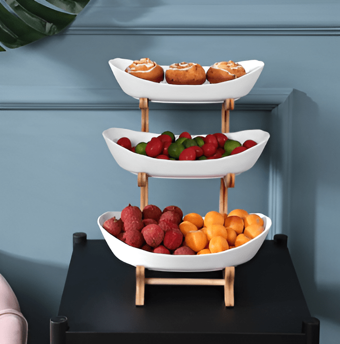 Corbeille à fruits en bois à plusieurs niveaux pour rangement moderne sur plan de travail - Fioriscas