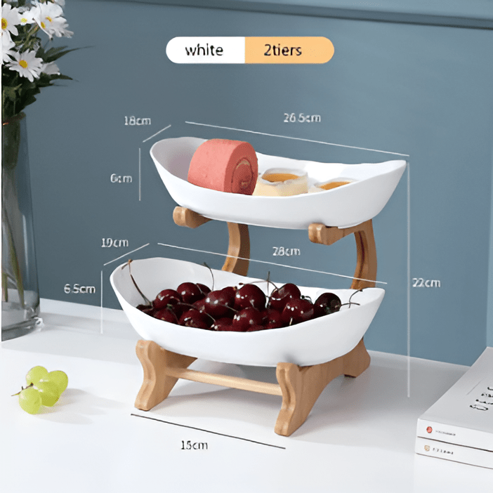 Corbeille à fruits en bois à plusieurs niveaux pour rangement moderne sur plan de travail - Fioriscas