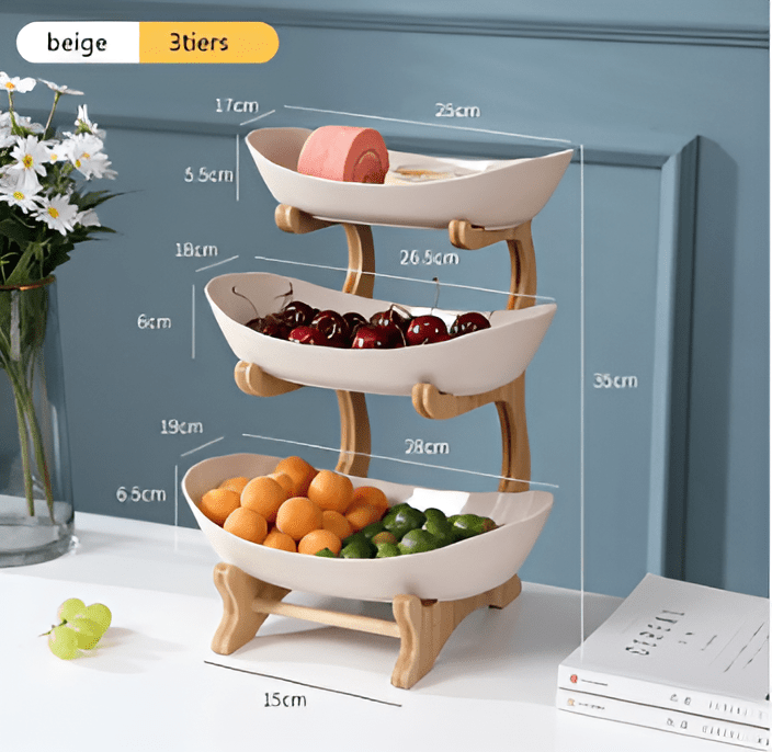 Corbeille à fruits en bois à plusieurs niveaux pour rangement moderne sur plan de travail - Fioriscas