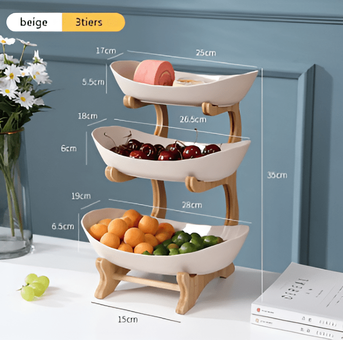 Corbeille à fruits en bois à plusieurs niveaux pour rangement moderne sur plan de travail - Fioriscas