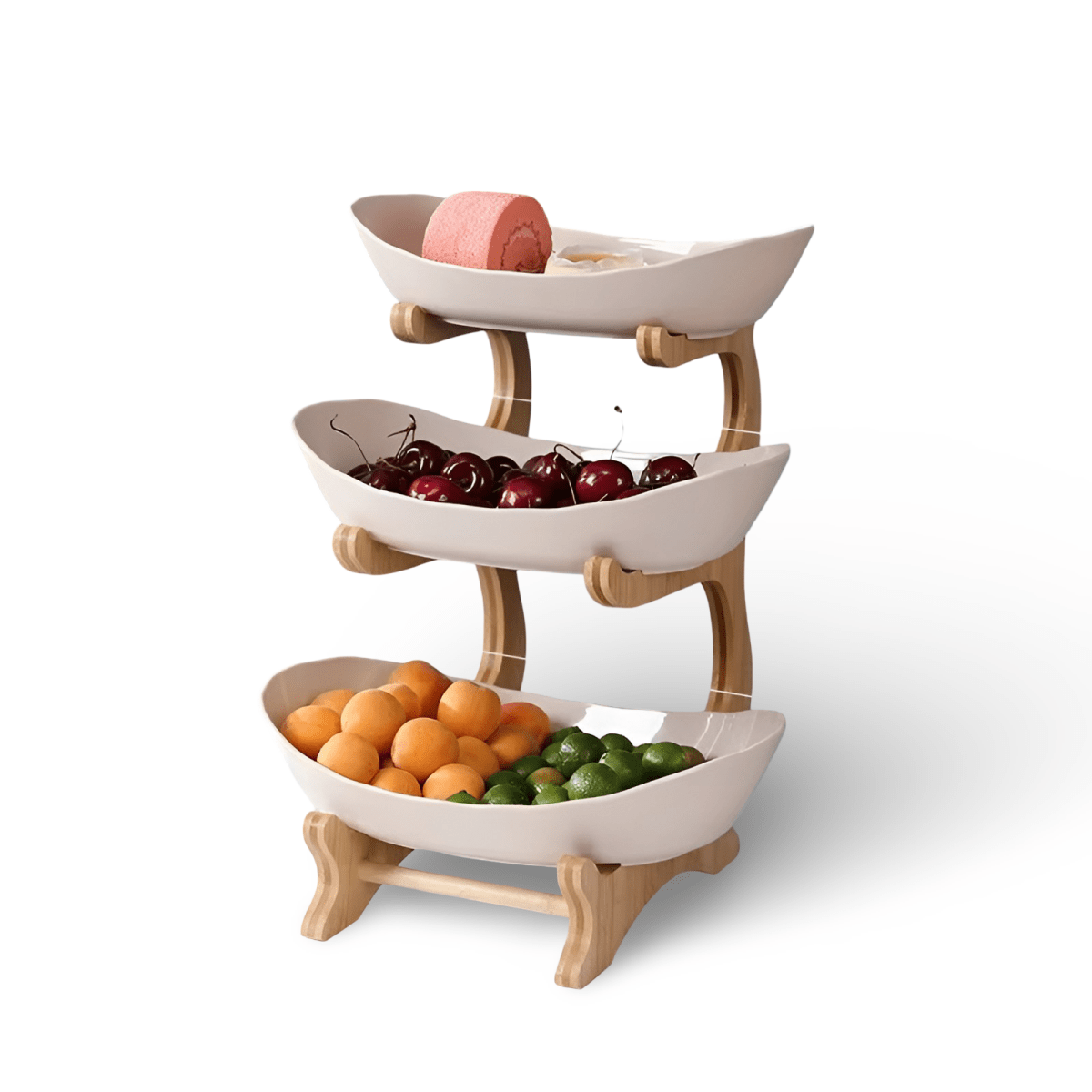 Corbeille à fruits en bois à plusieurs niveaux pour rangement moderne sur plan de travail - Fioriscas