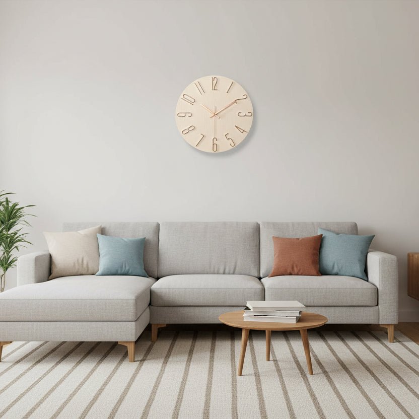 Frameless Wooden Wall Clock in Scandinavian Minimalist Style - Fioriscas