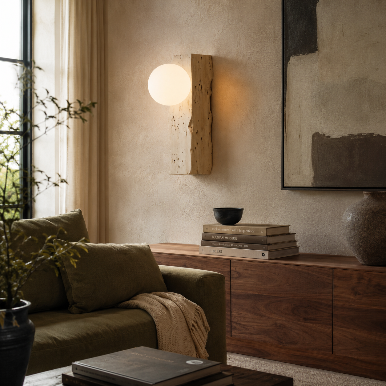 TerraLume Travertine Wall Light With Frosted Glass
