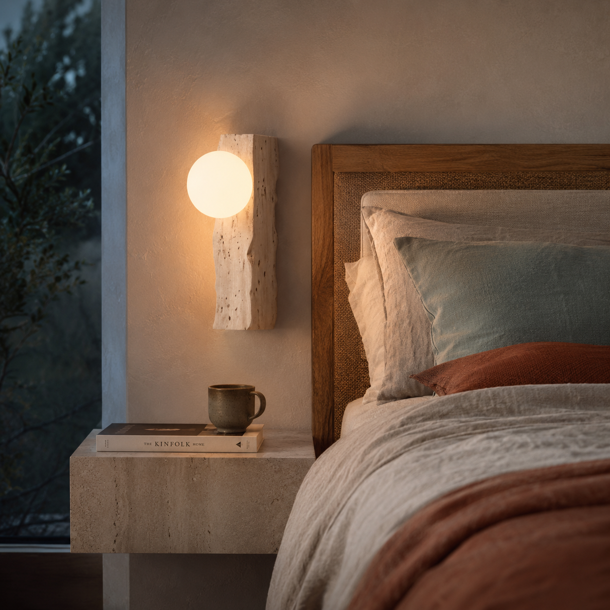 TerraLume Travertine Wall Light With Frosted Glass