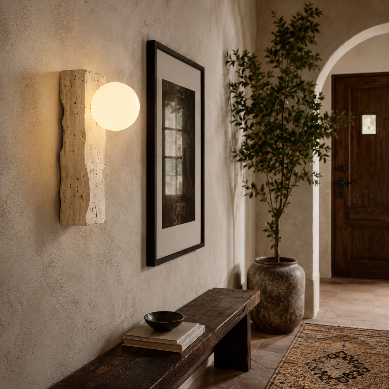TerraLume Travertine Wall Light With Frosted Glass