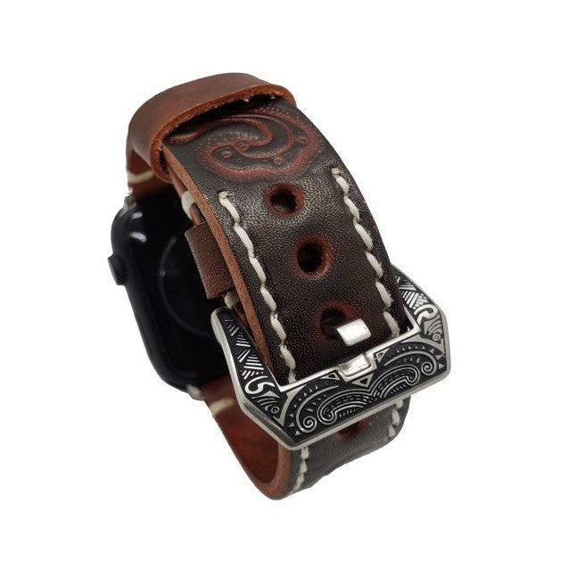 Apple Watch Band, Sera Hand-Engraved Embossed Leather, Fits Ultra To Series 3