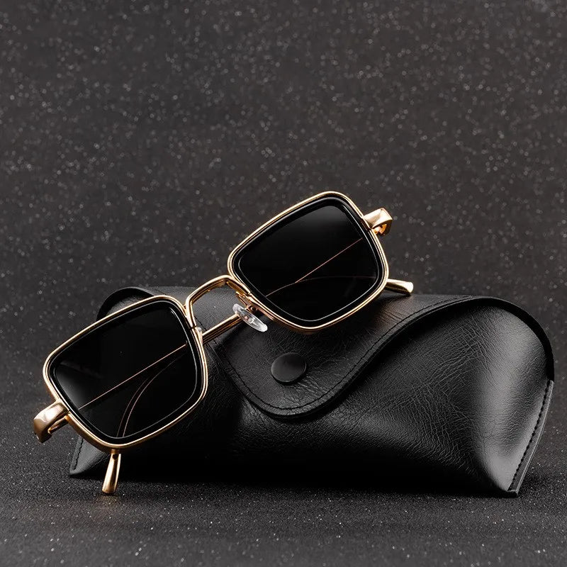 Aurex Square-Sonnenbrille mit markantem goldenem Rahmen und UV400-Augenschutz