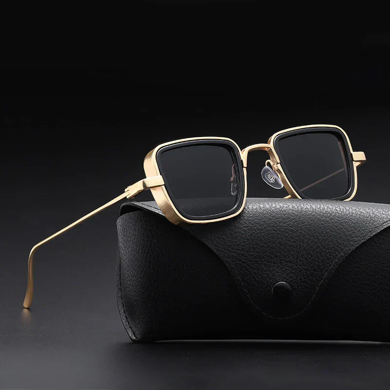 Aurex Square-Sonnenbrille mit markantem goldenem Rahmen und UV400-Augenschutz