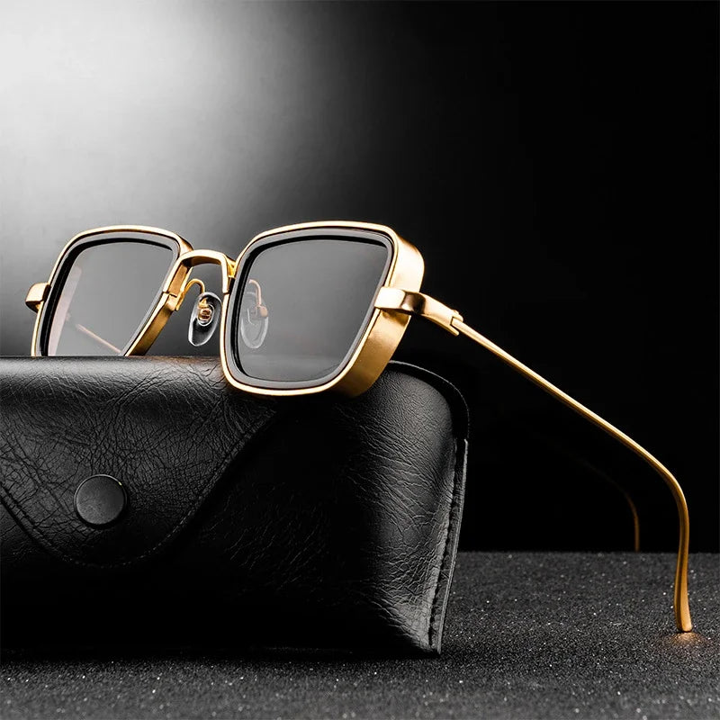 Aurex Square-Sonnenbrille mit markantem goldenem Rahmen und UV400-Augenschutz