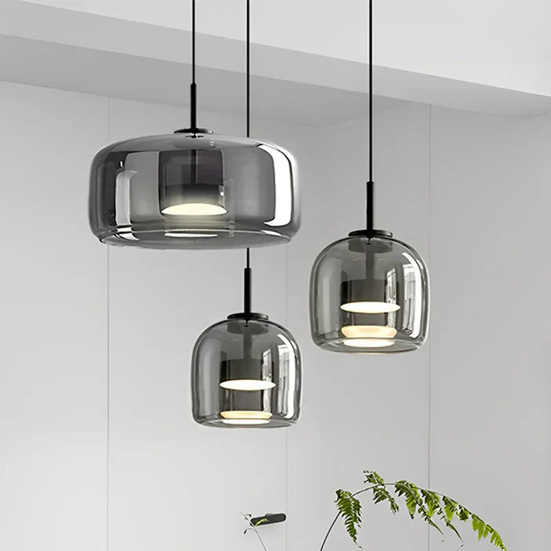 Loftslampe i glas, Aurelia med røgfarvet og ravfarvet finish til opholdsrum