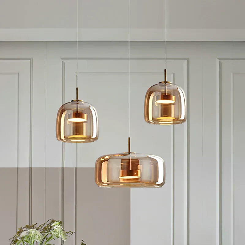 Loftslampe i glas, Aurelia med røgfarvet og ravfarvet finish til opholdsrum