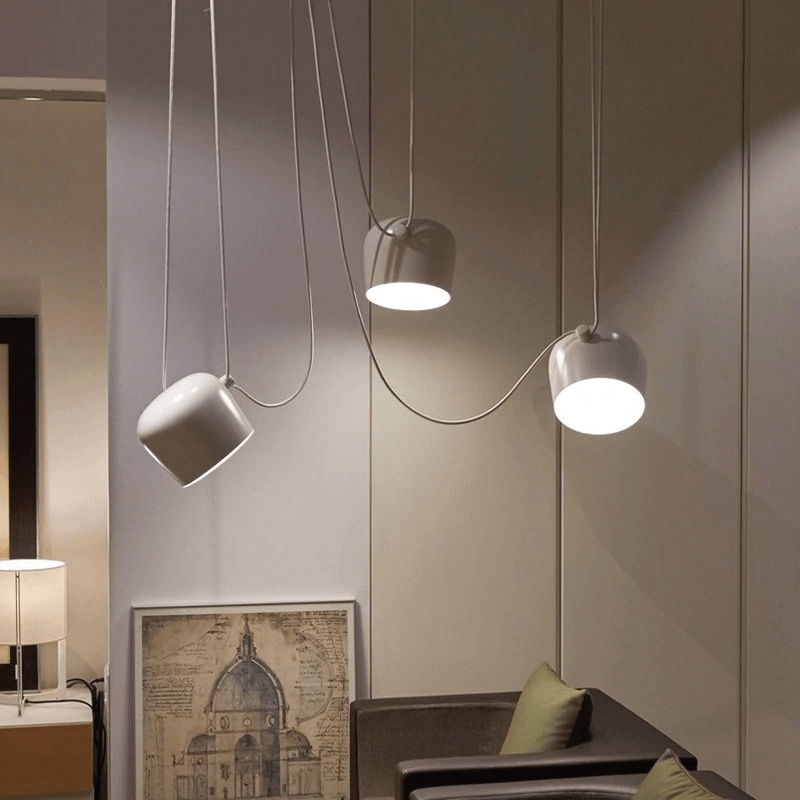Multi-Light Drum Pendant, LumaDrum Cable-Hung Fixture in Black or White