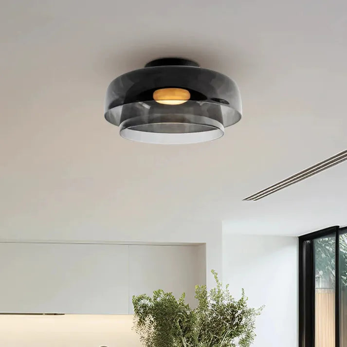 Handgefertigte Glasdeckenleuchte, nordisches Lumenweave-Design mit mehreren Ebenen
