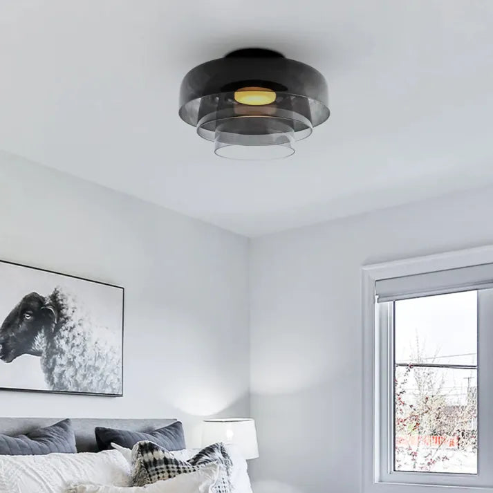 Handgefertigte Glasdeckenleuchte, nordisches Lumenweave-Design mit mehreren Ebenen