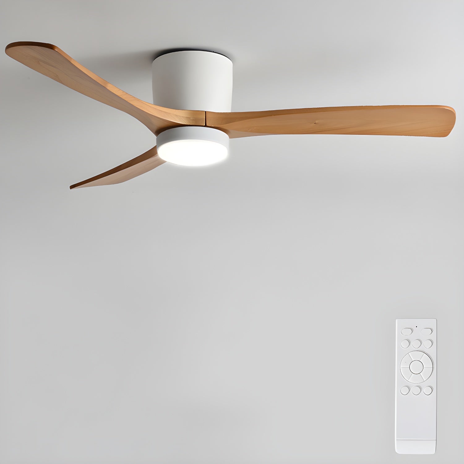 LED-Deckenventilator im nordischen Everwood-Holzlook in 25, 42 oder 52 Zoll