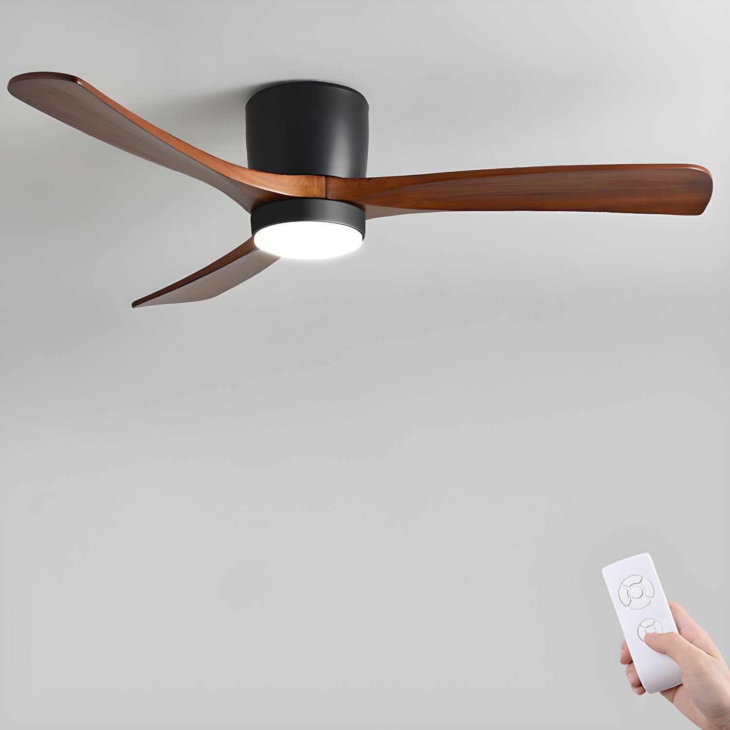 LED-Deckenventilator im nordischen Everwood-Holzlook in 25, 42 oder 52 Zoll
