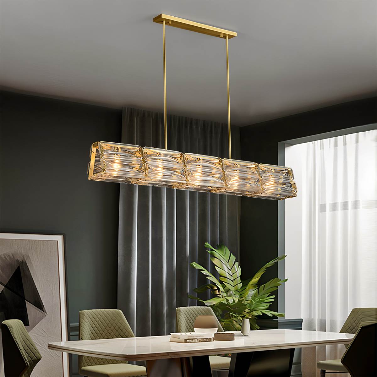 Aurelia Copper Textured Glass Linear Chandelier For Modern Living