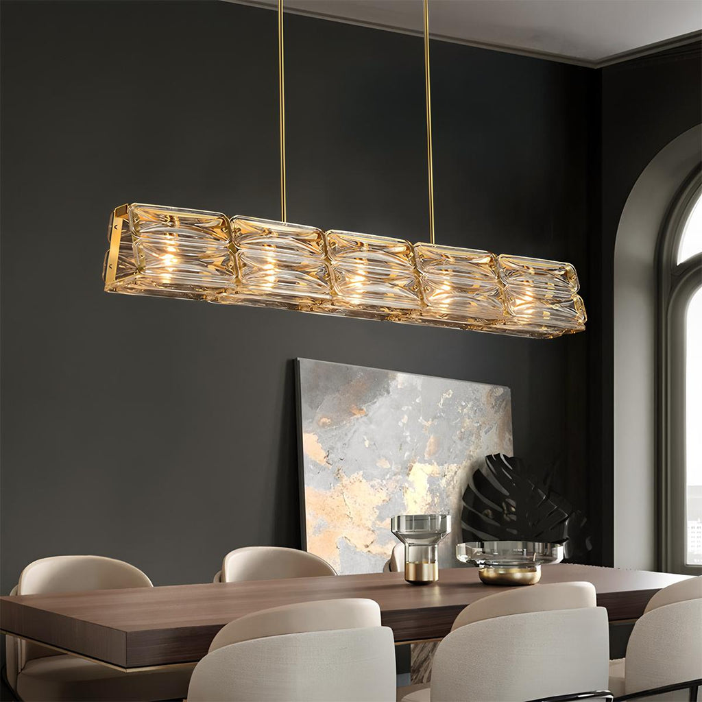 Aurelia Copper Textured Glass Linear Chandelier For Modern Living
