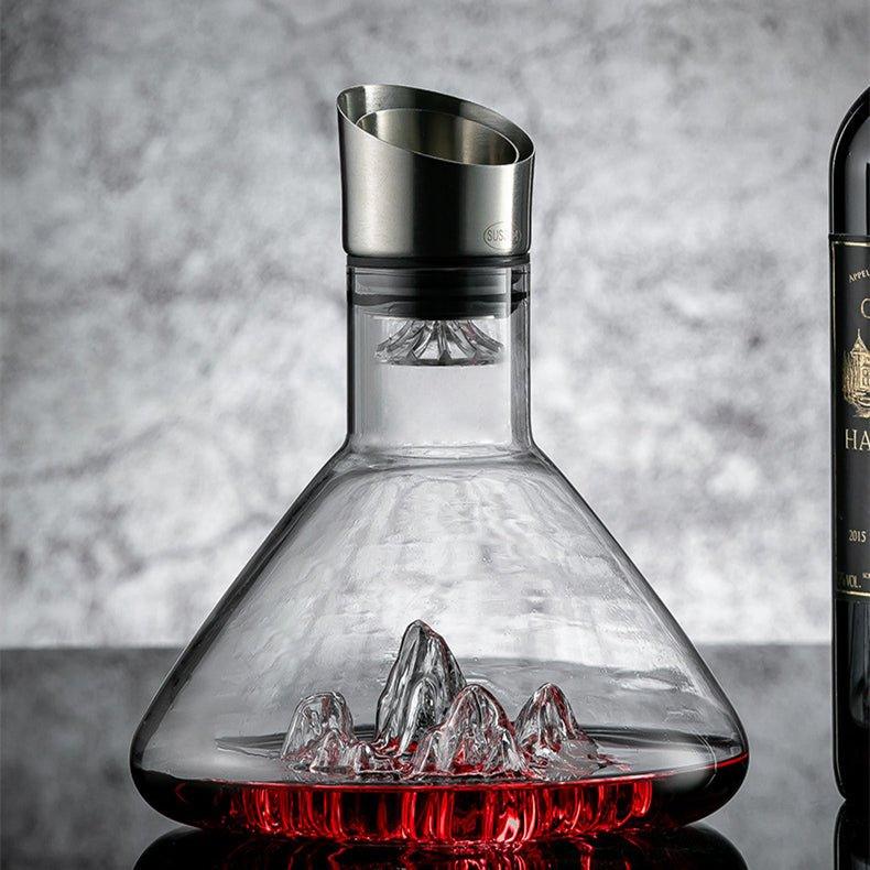 Decantor de vin cu aerator tip cascadă, sticlă suflată manual