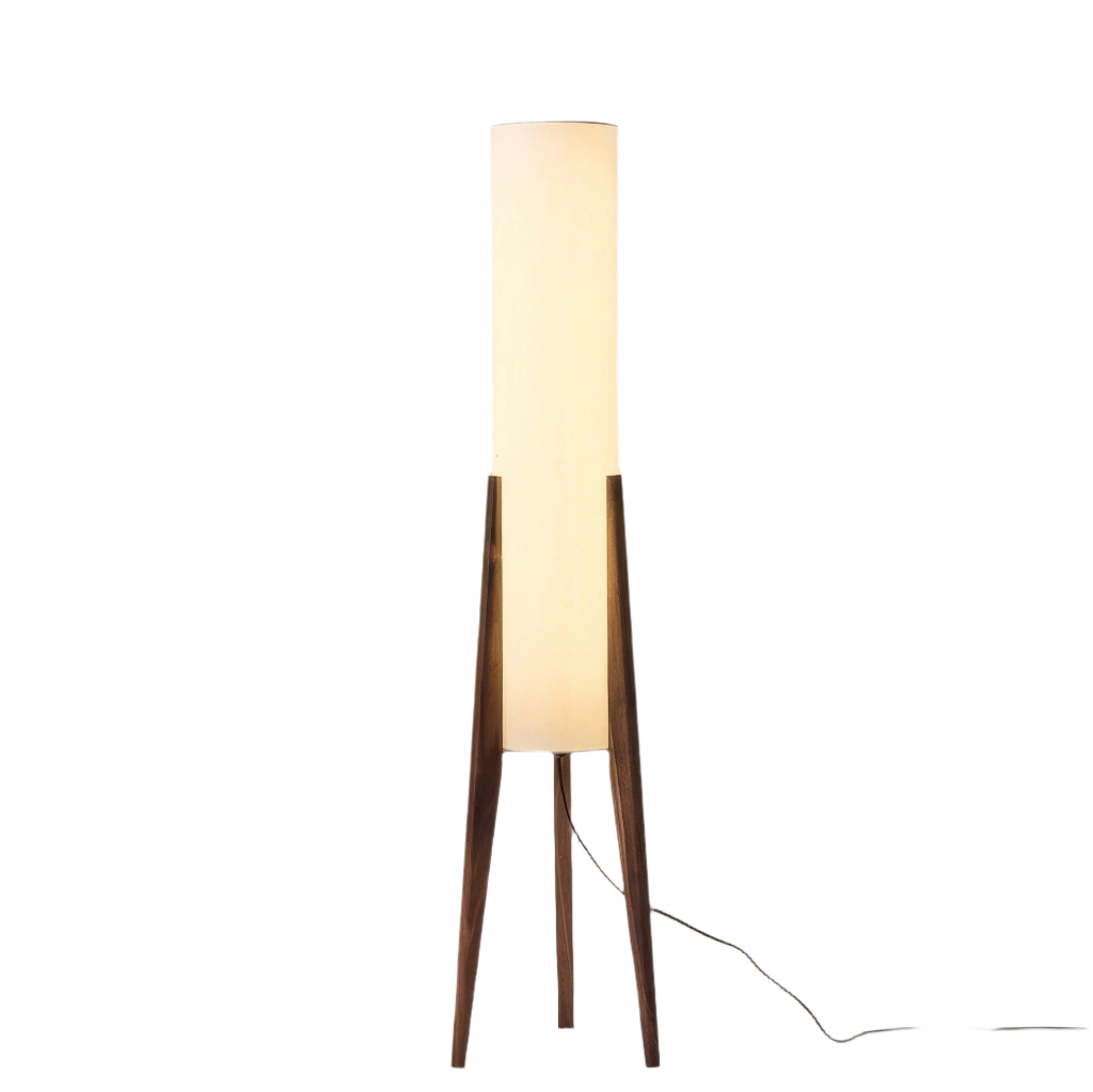 Liora Stehlampe, Walnussholzfuß mit Stoffschirm und dimmbarer LED