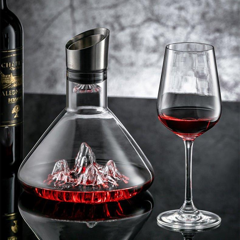 Decantor de vin cu aerator tip cascadă, sticlă suflată manual