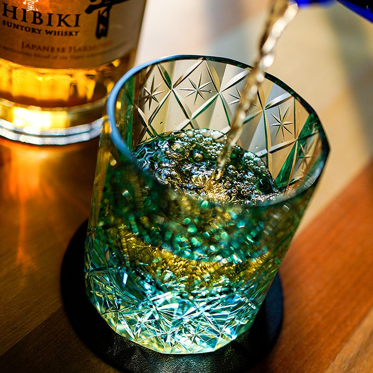 Copo de Whisky Hoshira Celestial Edo Kiriko em Caixa de Presente de Madeira