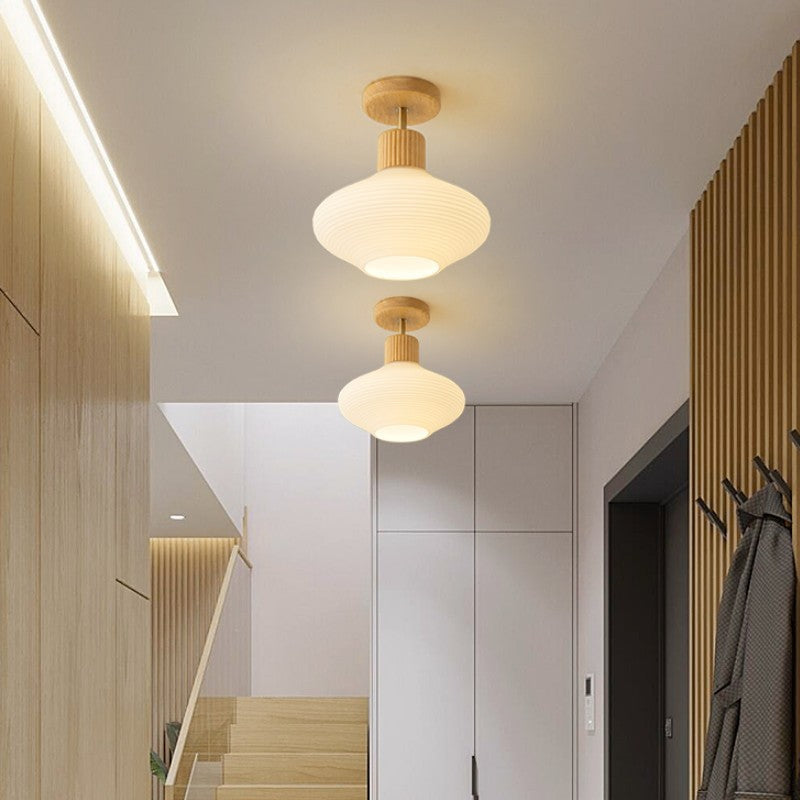 Arisha Minimalist Flush Mount Ceiling Light Wood/Walnut Hallway | Fioriscas