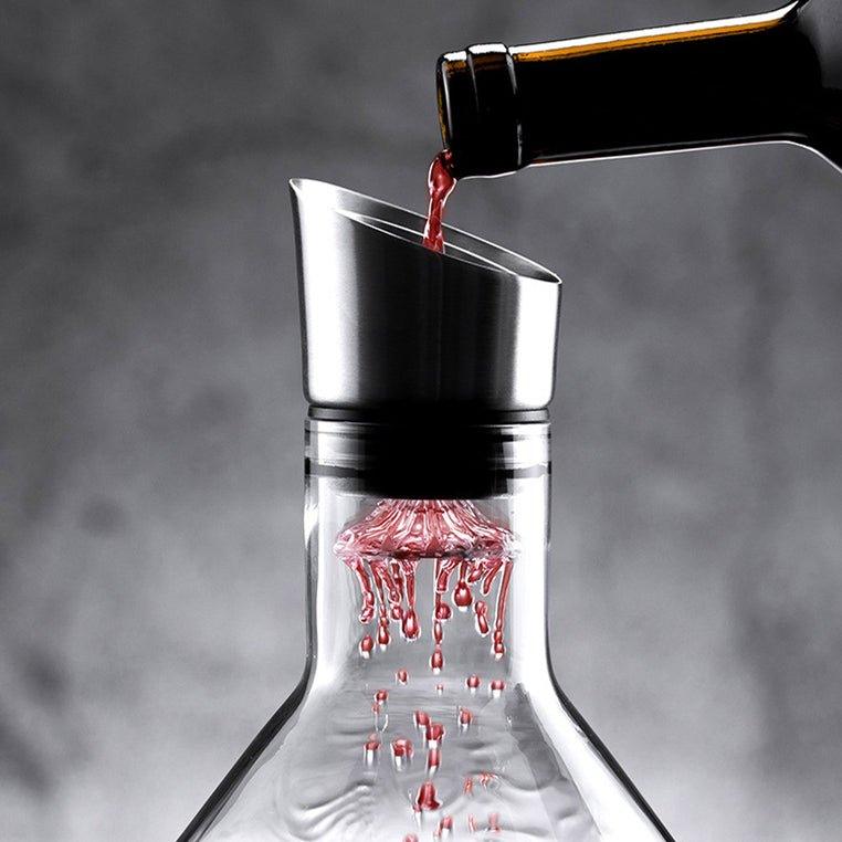 Decantor de vin cu aerator tip cascadă, sticlă suflată manual