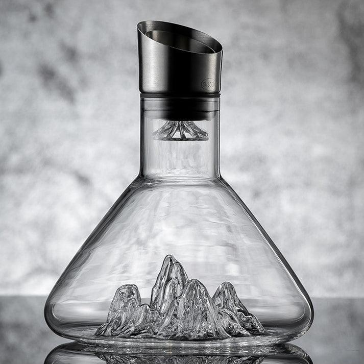 Decantor de vin cu aerator tip cascadă, sticlă suflată manual
