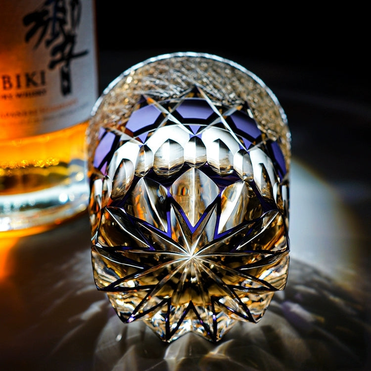 Bicchiere da whisky sfaccettato in stile fluorite Hikaru con scatola in legno