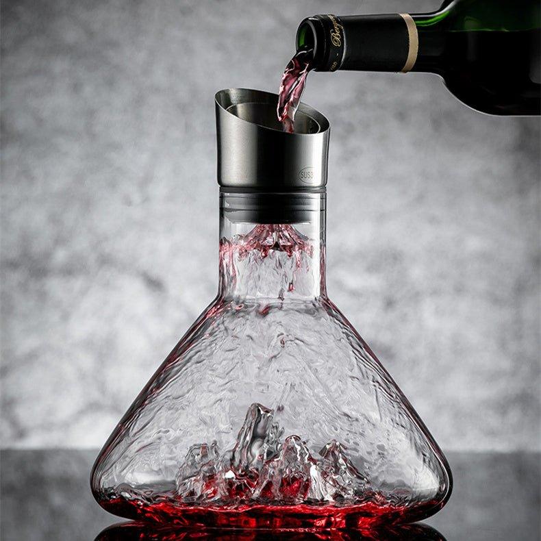 Decantor de vin cu aerator tip cascadă, sticlă suflată manual