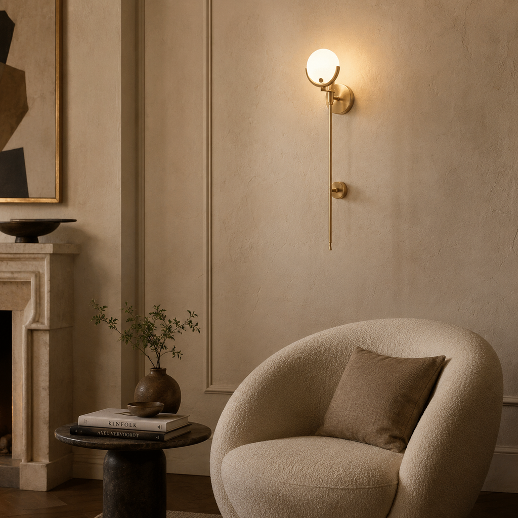 Aurea Brass And Alabaster Wall Light With Warm Ambient Glow
