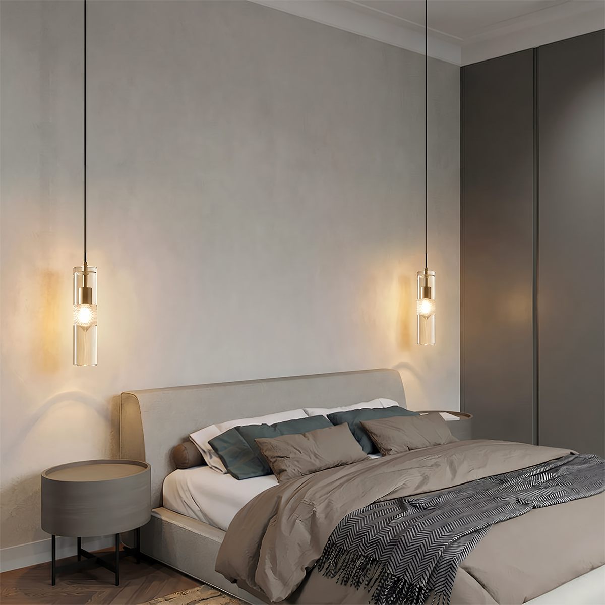 Aura Crystal Cylinder Pendant Light With Iron And Brass Construction