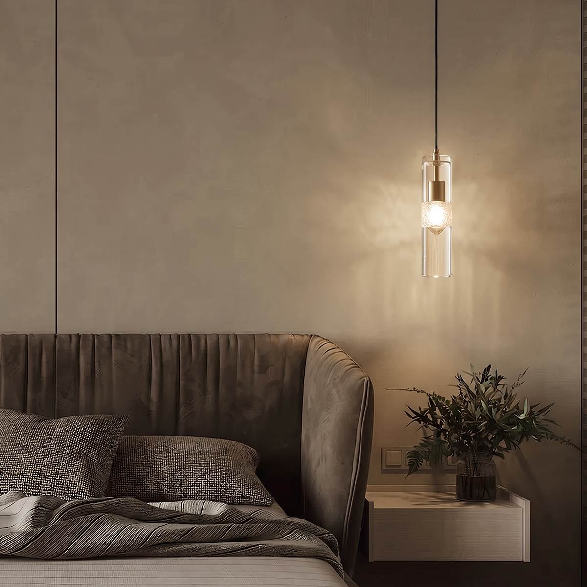 Aura Crystal Cylinder Pendant Light With Iron And Brass Construction