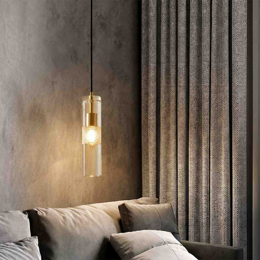 Aura Crystal Cylinder Pendant Light With Iron And Brass Construction