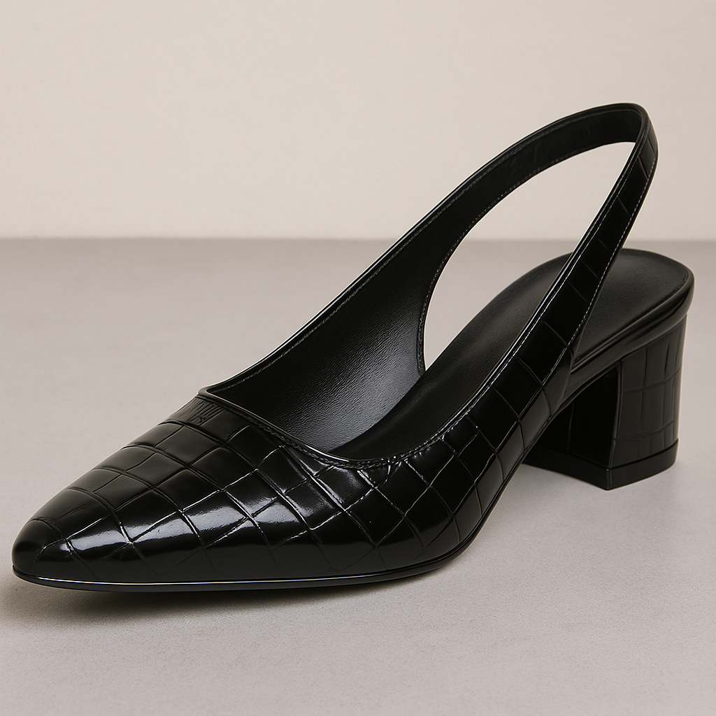 Asteria pántos körömcipő krokodilmintával, hegyes orral és tömbsarokkal