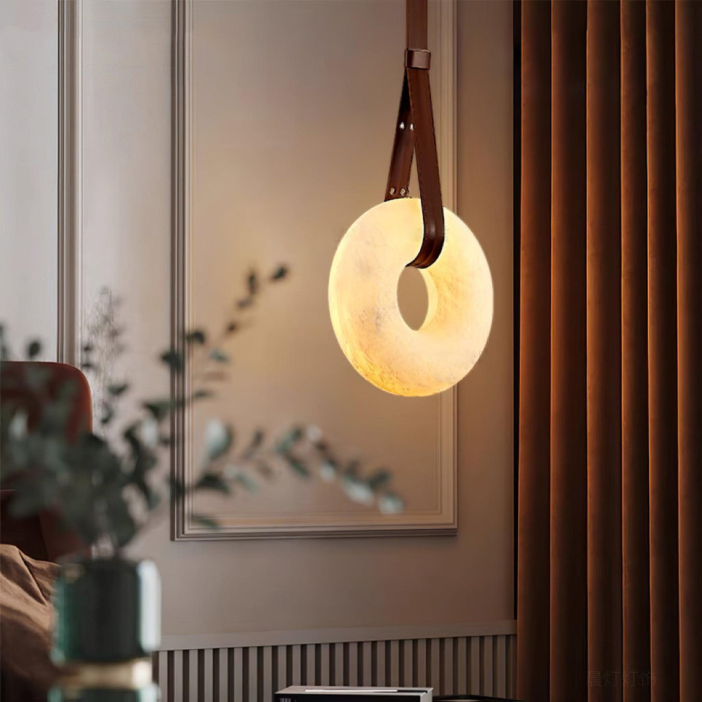 Étoile Pendant Light Alabaster Ring Leather Straps Scandinavian | Fioriscas