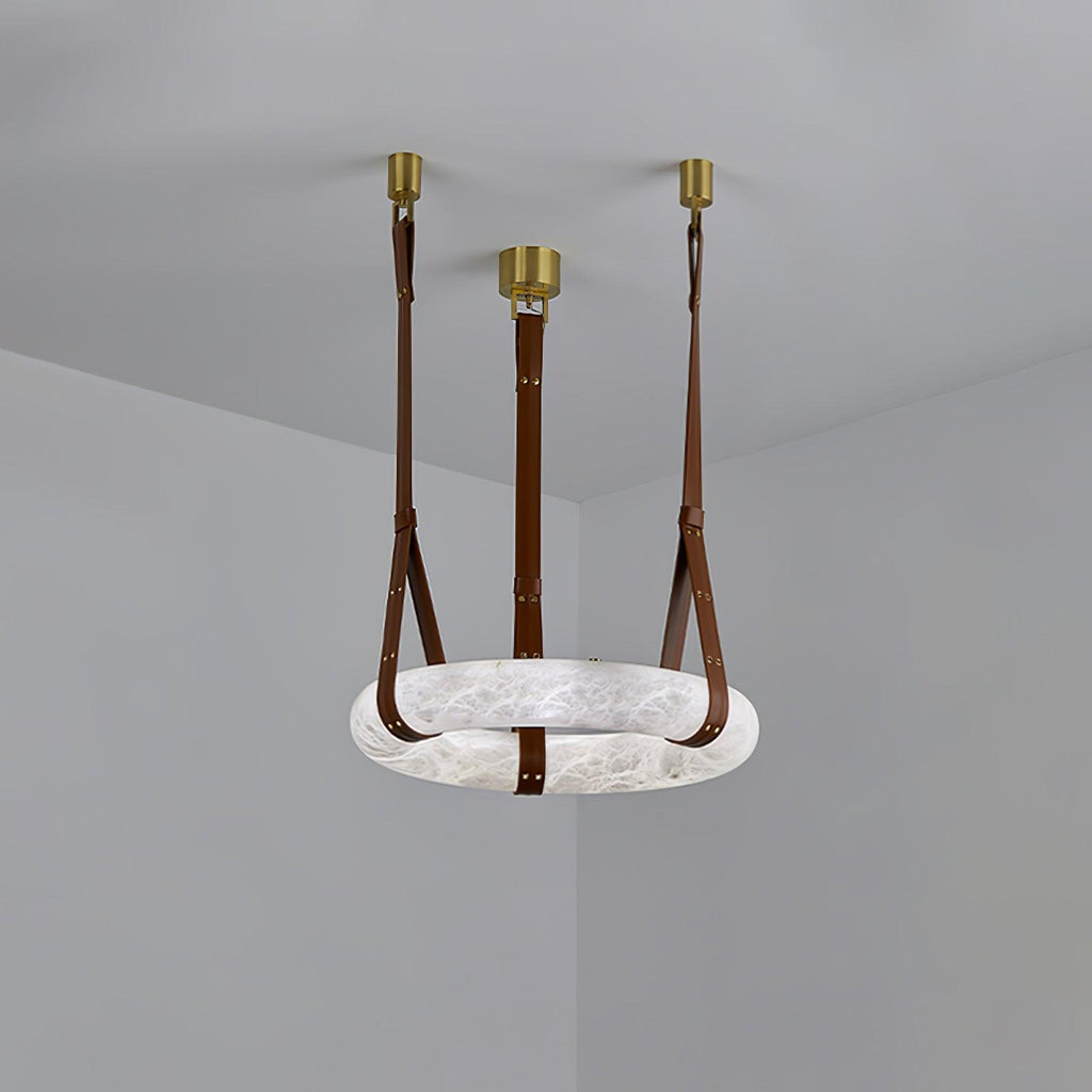 Étoile Pendant Light Alabaster Ring Leather Straps Scandinavian | Fioriscas