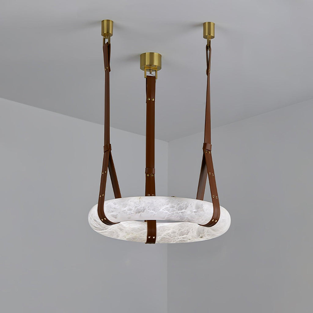 Étoile Pendant Light Alabaster Ring Leather Straps Scandinavian | Fioriscas
