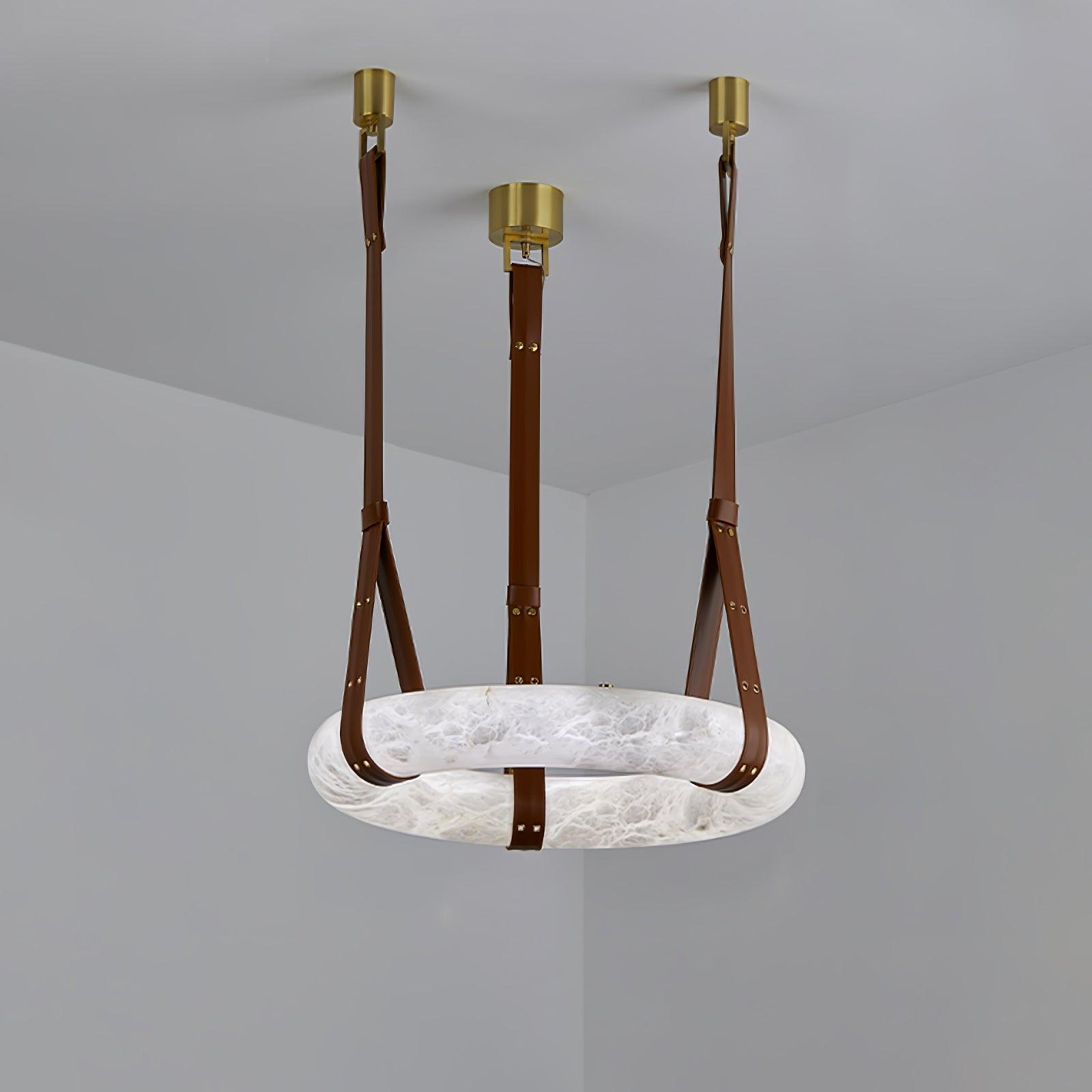 Étoile Pendant Light Alabaster Ring Leather Straps Scandinavian | Fioriscas