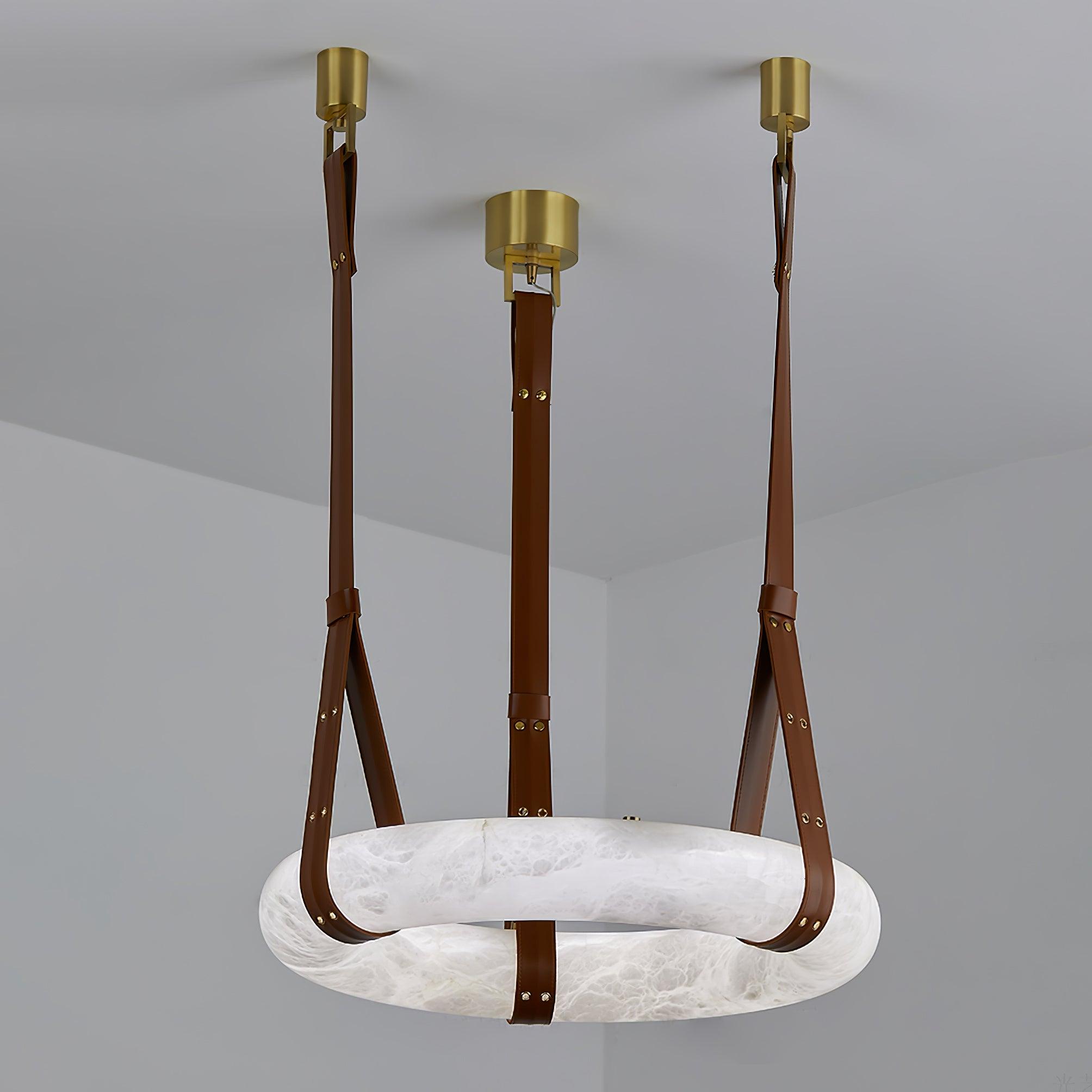 Étoile Pendant Light Alabaster Ring Leather Straps Scandinavian | Fioriscas