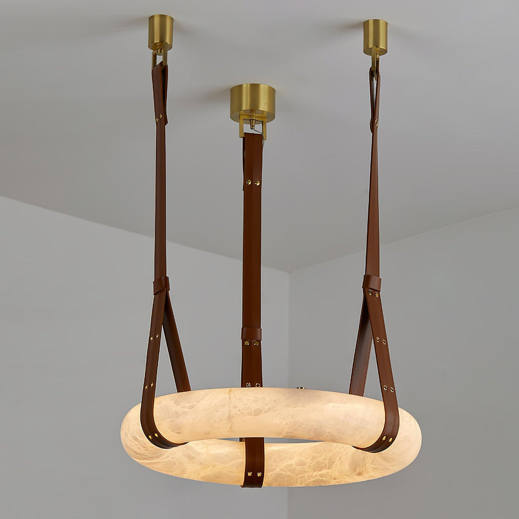 Étoile Pendant Light Alabaster Ring Leather Straps Scandinavian | Fioriscas